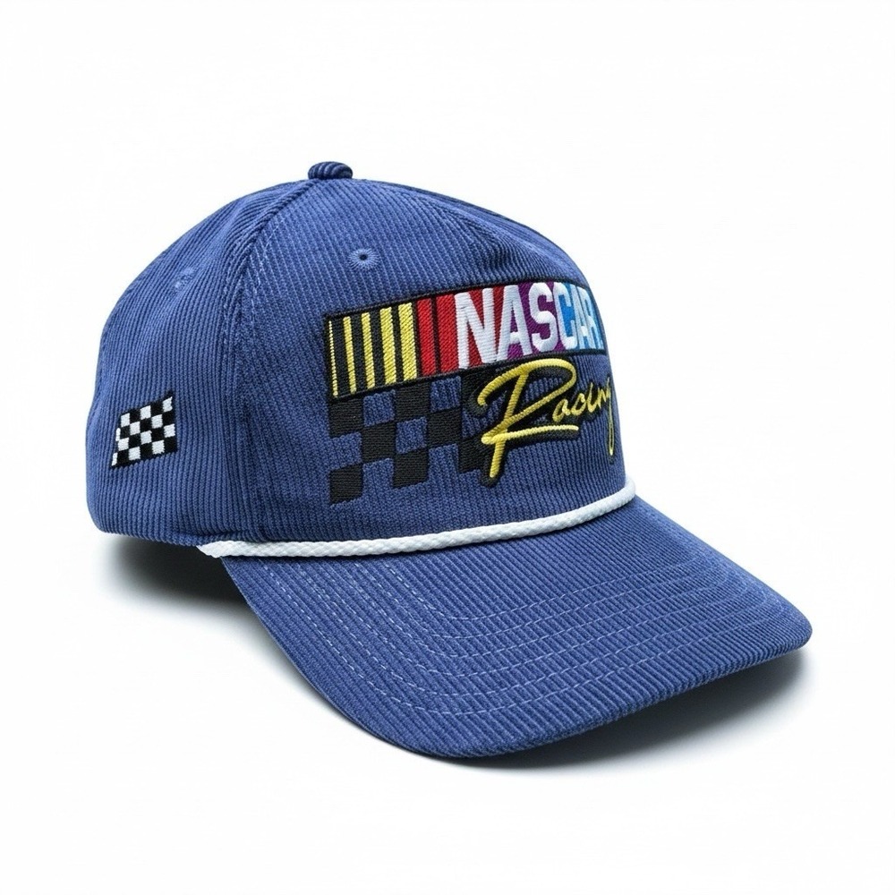 Nascar Corduroy Hat Cap Embroidered Rope 5 Panel Snapback Blue